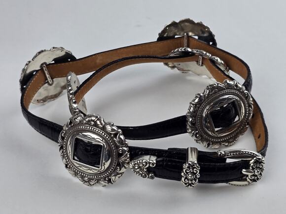 Brighton Black Silver Tone Concho Leather Belt Size 34 L34 Vg condition main image 12